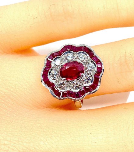 Bague 51 Bague marguerite Or Rubis Diamants 58 Facettes AB215