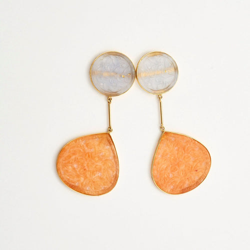 Boucles d'oreilles Boucles d'oreilles Agates sculptées blanches et orange 58 Facettes