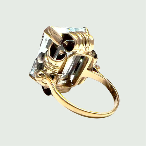 Bague 46 SORTIJA de ORO 18 kts con DIAMANTES Y AGUAMARINA 58 Facettes Q944A