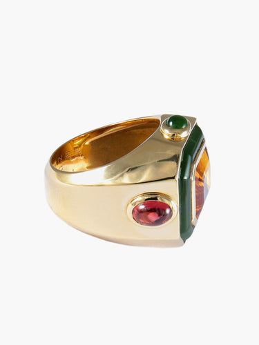 Bague 53 Chanel- Bague Chevalière Citrines, Jade et Or Jaune 58 Facettes