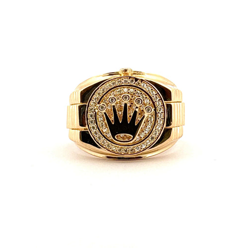 Bague 63 Chevalière couronne en or jaune 18 carats et zirconium 58 Facettes