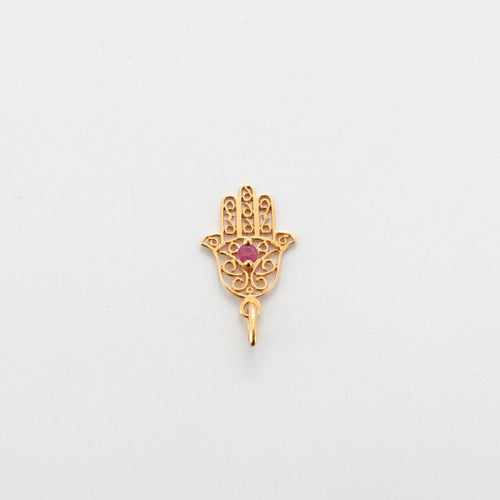 Pendentif Pendentif main de Fatma or jaune Rubis 58 Facettes