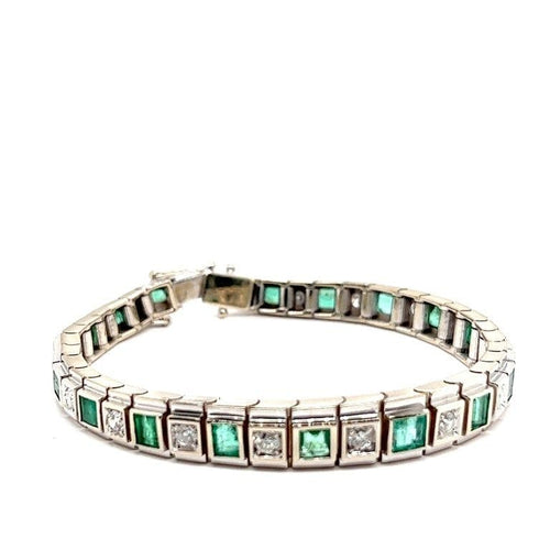 Bracelet Bracelet Art-déco Or blanc Diamants Emeraudes 58 Facettes