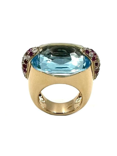 Bague POMELLATO - Bague Pin-up Or rose Aigue-marine Diamants Rubis 58 Facettes