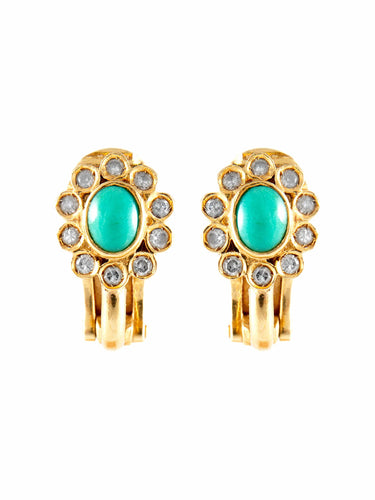 Boucles d'oreilles Boucles d Oreille "Clips" Or Diamants Turquoises 58 Facettes