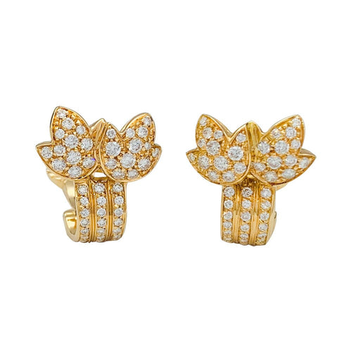 Boucles d'oreilles Boucles d'oreilles Cartier "Feuilles" or jaune et diamants. 58 Facettes 31697