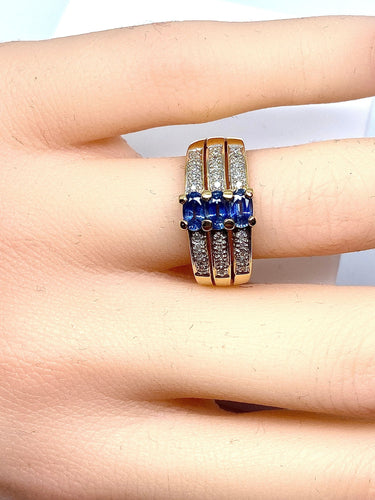 Bague Bague jonc 3 saphirs diamants 58 Facettes AB 154