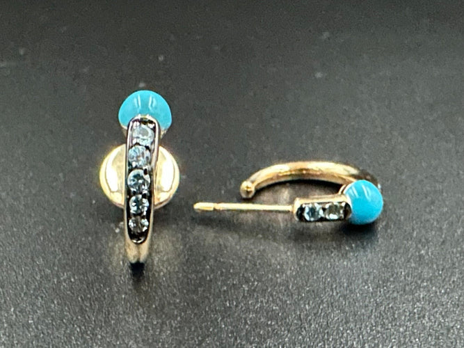 Boucles d'oreilles POMELLATO - Créoles Or Turquoises Zircons 58 Facettes