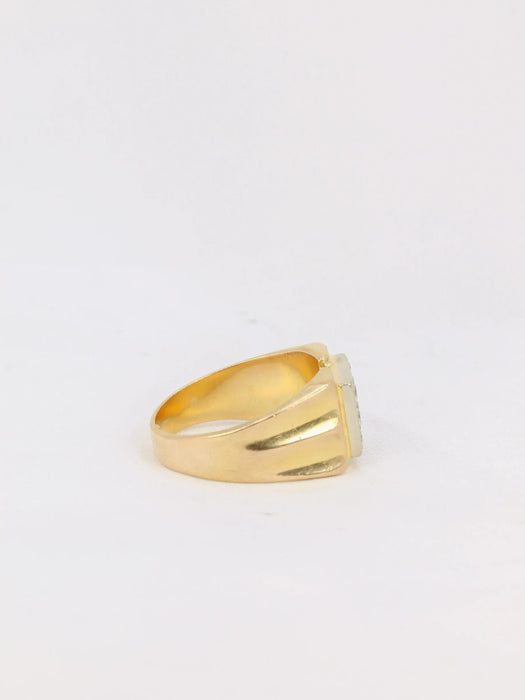 Bague 50 Chevalière Or jaune Plateau pavé de Diamants 58 Facettes J163