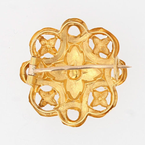 Broche Broche de col ancienne en or rose et vert ajourée 58 Facettes 02-094A