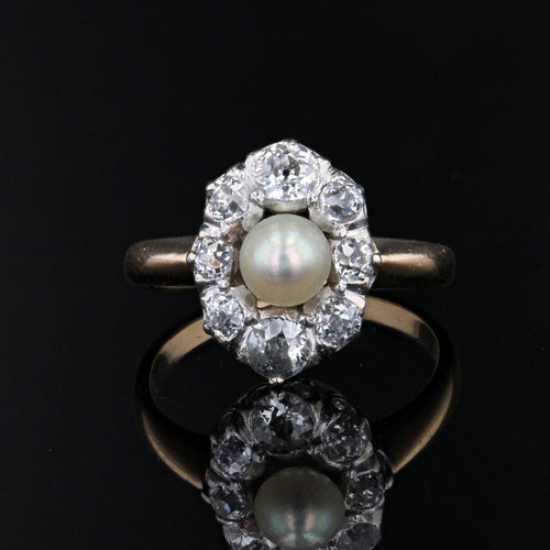 Bague 51 Bague marquise perle fine diamants ancienne 58 Facettes 23-202