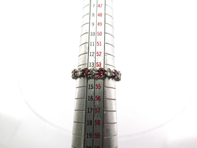 Bague 54 bague alliance 10 diamants et rubis empilable t54 or blanc 18k 58 Facettes 256926