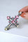 Pendentif Croix ancienne en argent, émail, et pierres du Rhin 58 Facettes