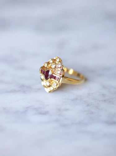 Bague de fiançailles vintage rubis entourage diamants sur or jaune 58 Facettes