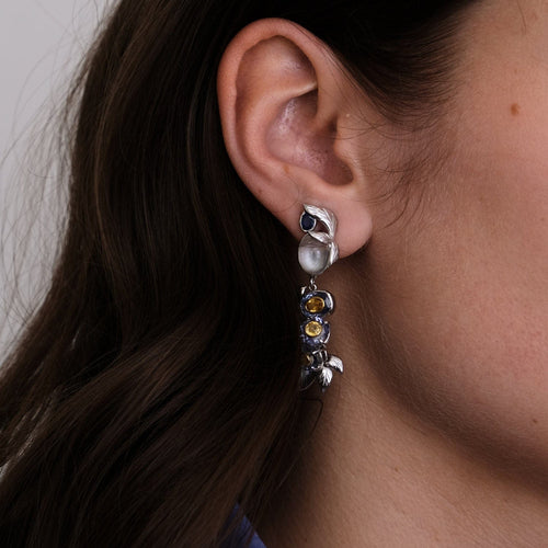 Boucles d'oreilles Boucles d'oreilles glycine Saphirs bleus et jaunes, Pierres de lune 58 Facettes 630A