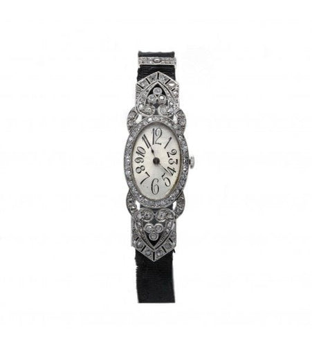 Montre 19 cm / Blanc/Gris / Platine 950‰ Montre Art Déco Platine et Diamants 58 Facettes 230129R