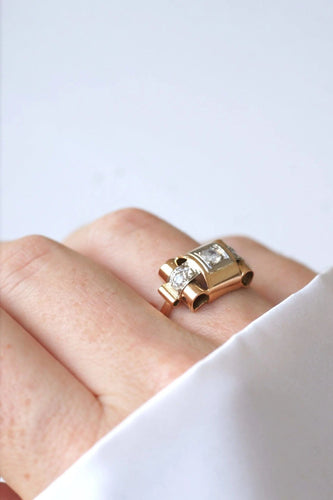 Bague Bague Tank or rose, platine et diamants 58 Facettes