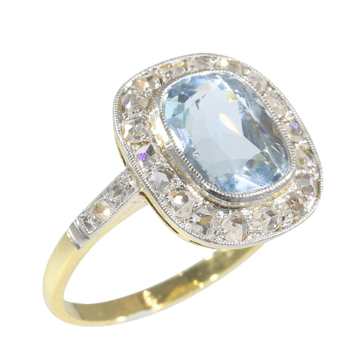 Bague 54 Bague de fiançailles Belle Epoque diamant et aigue-marine 58 Facettes 23139-0010