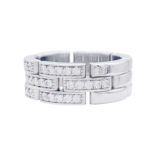 Bague 56 Bague Cartier, "Maille Panthère 3 Rangs Demi Pavé", or blanc, diamants. 58 Facettes 32750