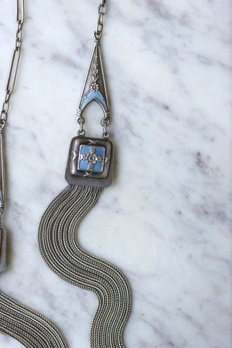 Collier Sautoir cravate argent et émail, Art Déco 58 Facettes