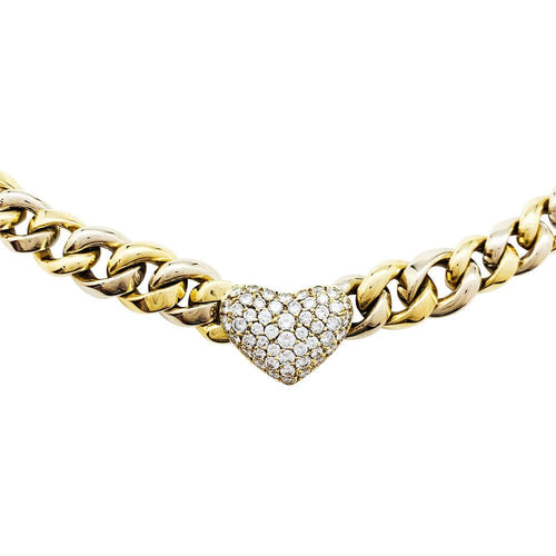 Collier Collier maille gourmette, coeur pavé diamants. 58 Facettes 30973