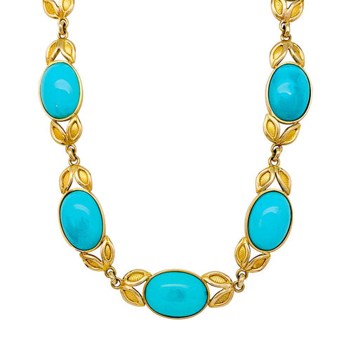 Collier Collier en or jaune décoré de turquoises. 58 Facettes 31468