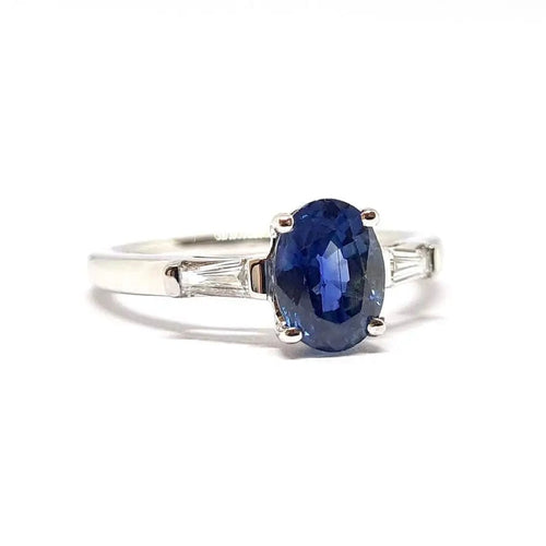 Bague 54 Solitaire saphir diamants or blanc 58 Facettes