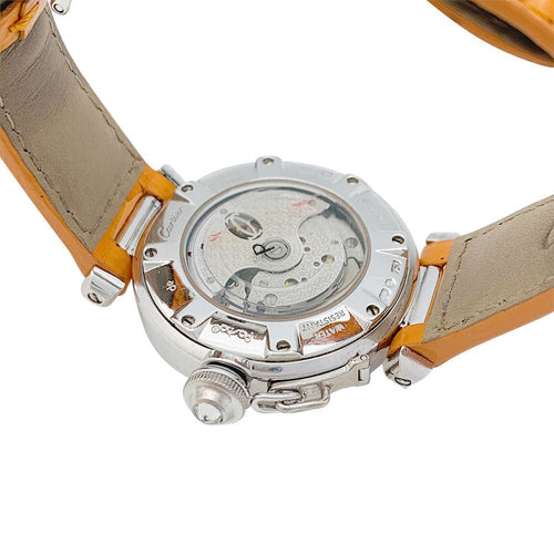 Montre Montre Cartier "Pasha" en or blanc, diamants et cuir. 58 Facettes 31381