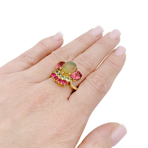 Bague 57 Bague or jaune, opale, tourmalines et péridots 58 Facettes 33253