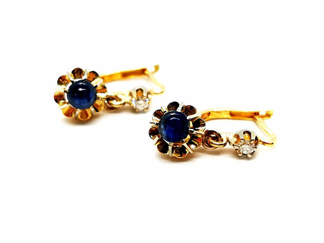 Boucles d'oreilles Boucles d'oreilles Dormeuses Or jaune Saphir 58 Facettes 1265916CD