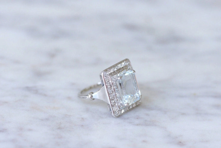 Bague Bague Art Déco aigue-marine et diamants 58 Facettes