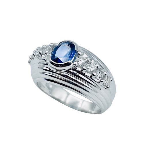 Bague Bague or gris Saphir de Ceylan et Diamants 58 Facettes