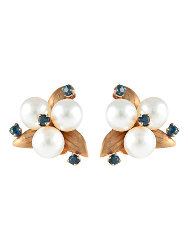Boucles d'oreilles Boucles d'oreilles Clip Perles Saphirs 58 Facettes
