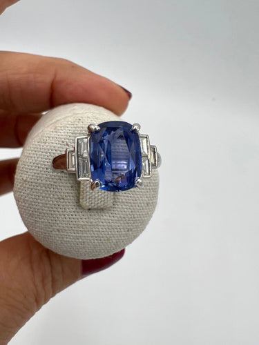 Bague Bague de Fiançailles Saphir, diamants" Baguette" & or blanc 58 Facettes 7351 A