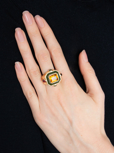 Bague 53 Chanel- Bague Chevalière Citrines, Jade et Or Jaune 58 Facettes