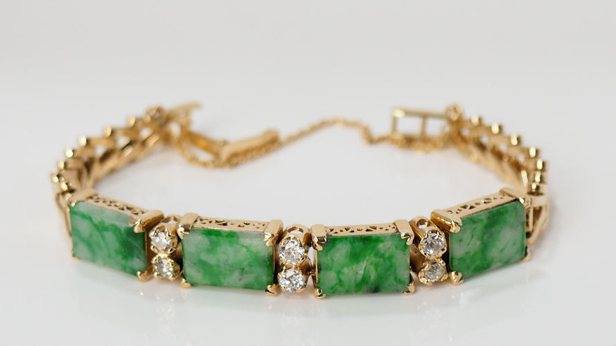 Bracelet Bracelet Vintage Or Jaune Diamants Jade 58 Facettes 31739