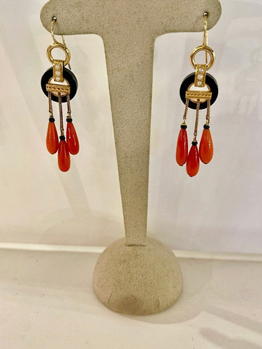 Boucles d'oreilles Pendants d'Oreilles Or Onyx Corail 58 Facettes 862568