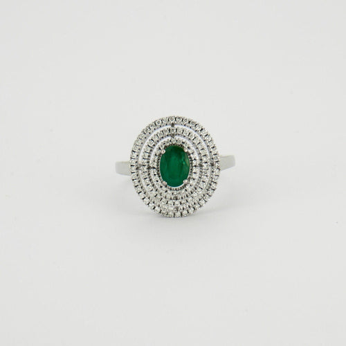 Bague 64 Bague Emeraude triple entourage Diamants 58 Facettes EL2-33