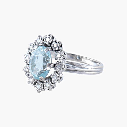 Bague Bague Marguerite Aigue-marine et Diamants 58 Facettes