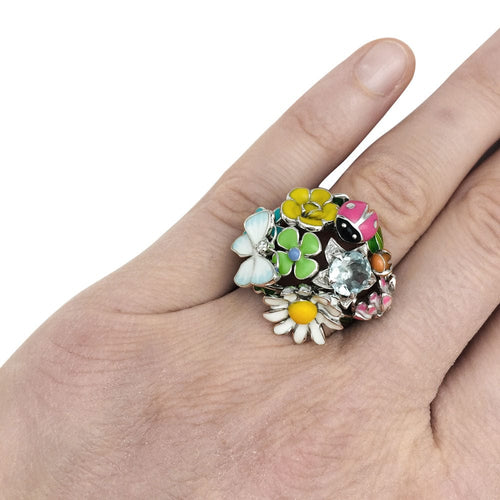 Bague 54 Bague Dior, "Diorette", or blanc, émail, aigue-marine et diamant. 58 Facettes 32965