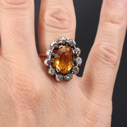 Bague 53 Bague ancienne citrine entourage de diamants 58 Facettes 19-050B