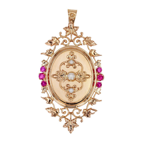 Pendentif Pendentif Médaillon vintage or perles rubis 58 Facettes CVP70
