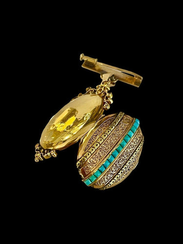 Broche Broche Médaillon Or Turquoises Napoléon III 58 Facettes 1157436