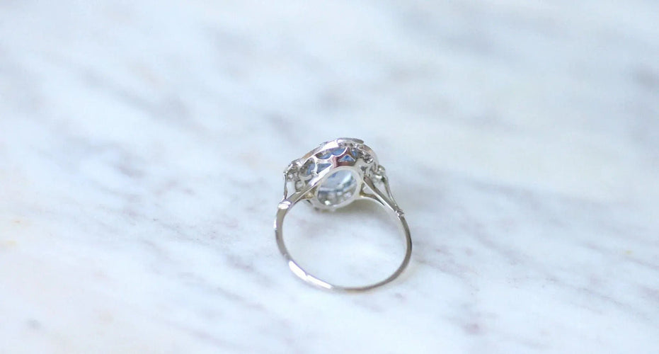 Bague 59 Bague Art Deco saphir Ceylan et diamants 58 Facettes