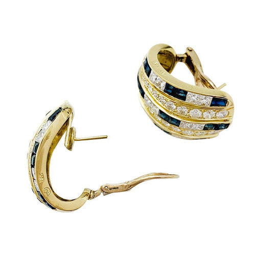 Boucles d'oreilles Boucles d'oreilles en or jaune, diamants et saphirs. 58 Facettes 31036