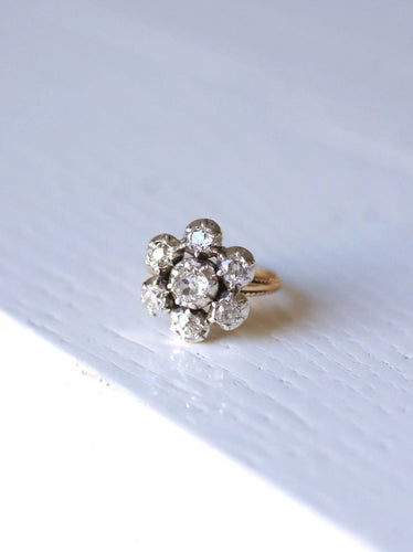 Bague Bague de fiançailles marguerite ancienne, or, argent et diamants 58 Facettes