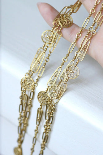 Collier Sautoir chaine ancienne, or jaune 58 Facettes