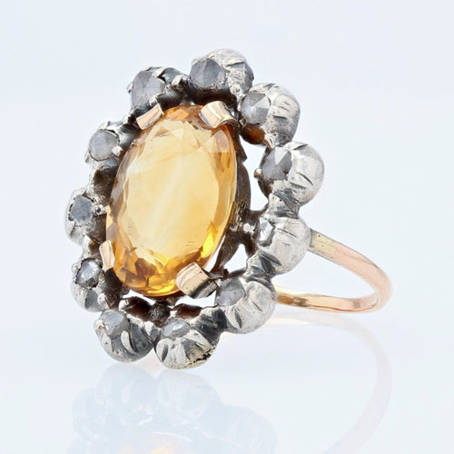 Bague 53 Bague ancienne citrine entourage de diamants 58 Facettes 19-050B