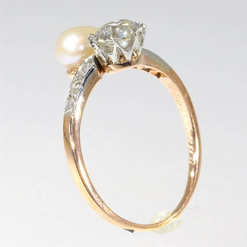 Bague 58 Bague Toi & Moi diamants et perle 58 Facettes 22327-0067