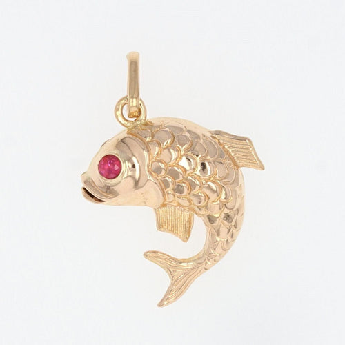 Pendentif Breloque ancienne or rubis poisson 58 Facettes 18-108C